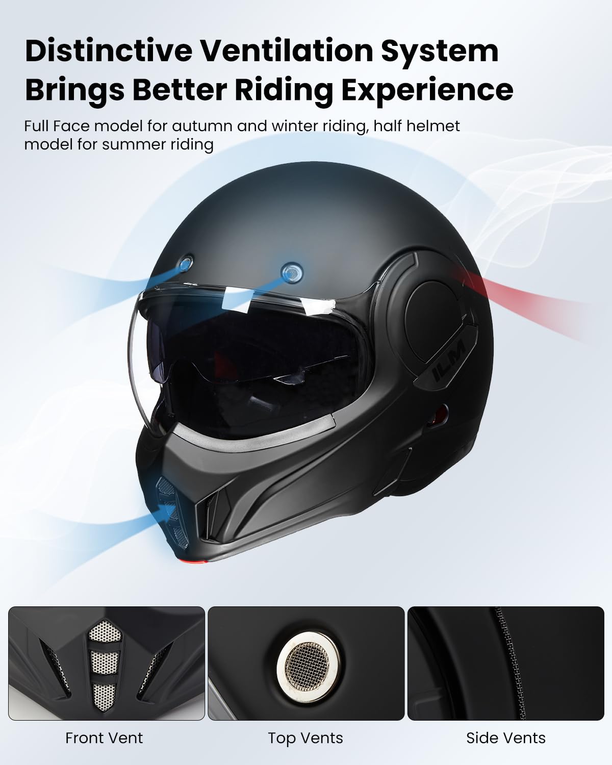 Foto 7 pulgar | Casco De Moto Ilm Vintage Full Face Modular Dot B707 - Venta Internacional.