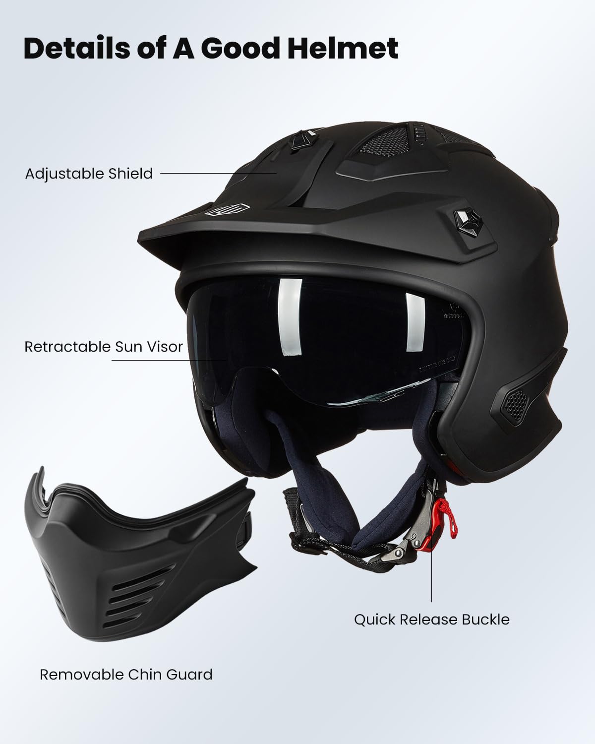 Foto 4 pulgar | Casco Ilm Open Face Motorcycle 3/4 Half Dot 726x Negro Mate - Venta Internacional.