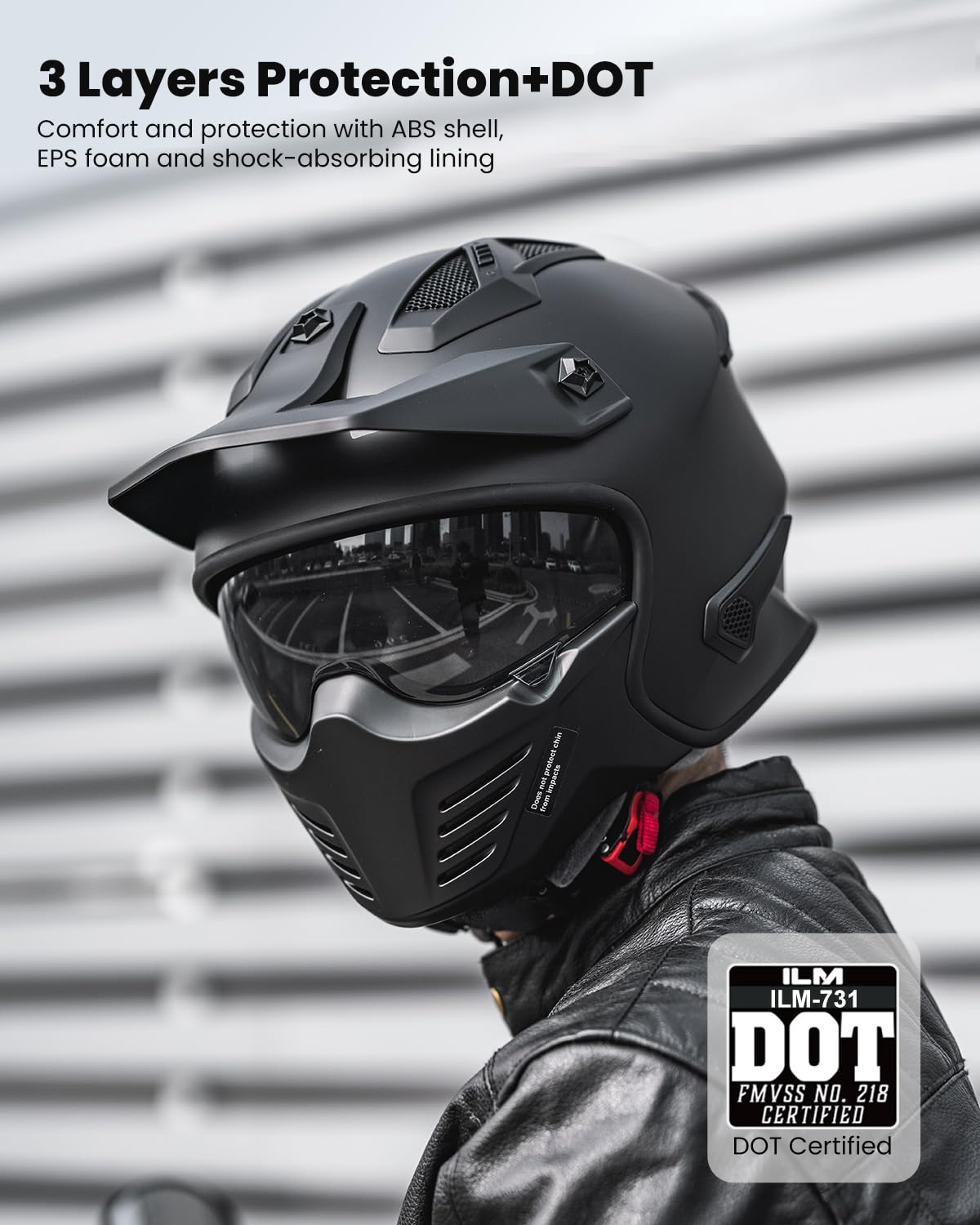 Foto 5 pulgar | Casco Ilm Open Face Motorcycle 3/4 Half Dot 726x Negro Mate - Venta Internacional.