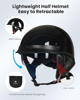 Foto 4 | Medio Casco De Moto Ilm Model-205v Negro Brillante (l) - Venta Internacional.