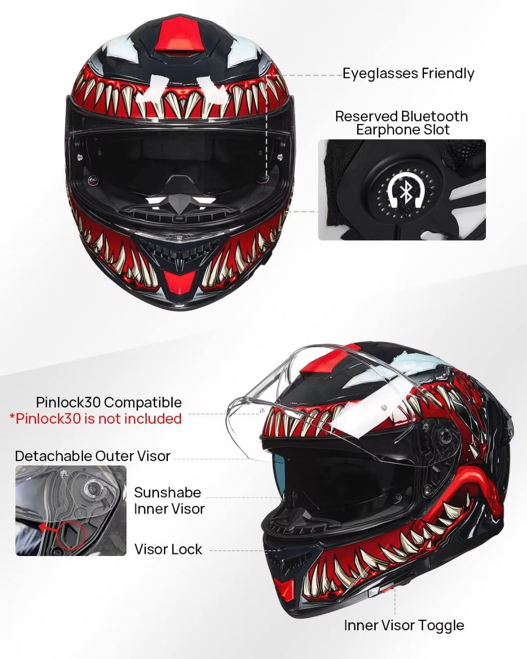 Foto 6 pulgar | Casco De Moto Ilm Integral Con Doble Visera Modelo 861a Thenight - Venta Internacional.