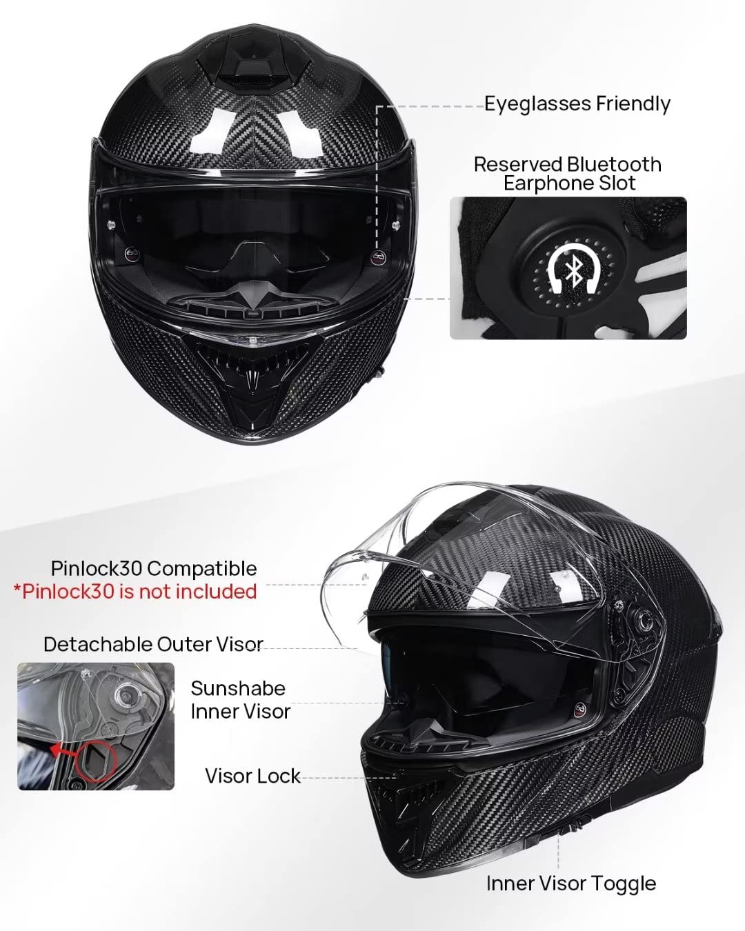 Foto 8 pulgar | Casco De Moto Ilm Ligero De Fibra De Carbono Integral - Venta Internacional.
