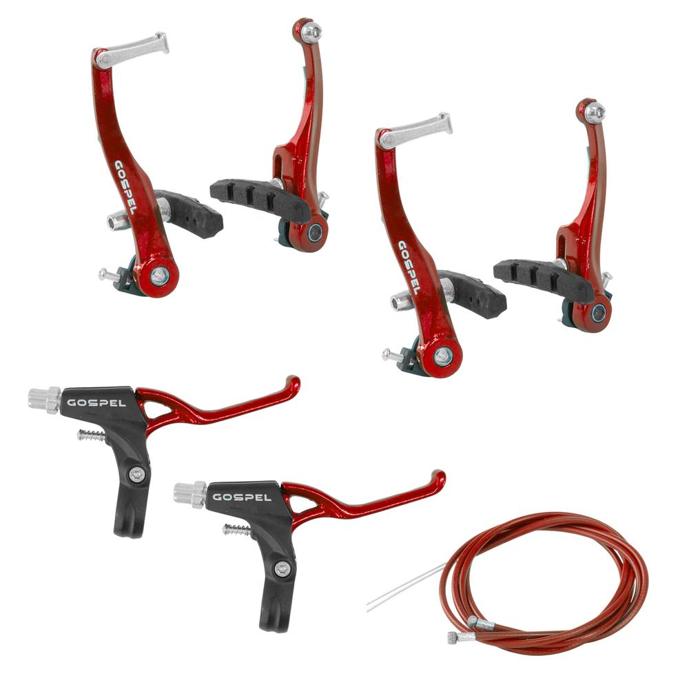 Juego De Frenos V-brake Para Bicicleta De Aluminio Rojo Anodizado Con Palancas De Freno Rojo Anodiza