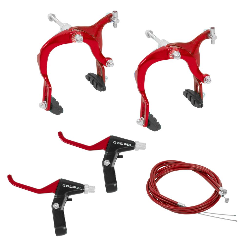 Juego De Frenos Caliper Para Bicicleta Aluminio Rojo Anodizado Con Palancas De Freno Rojo Anodizado