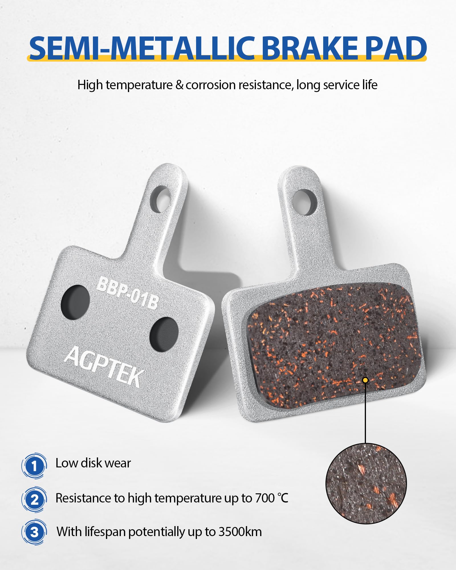 Foto 3 | Pastillas De Freno Para Bicicleta Agptek, Frenos De Disco De Alto Rendimiento, 4 Pares - Venta Internacional.