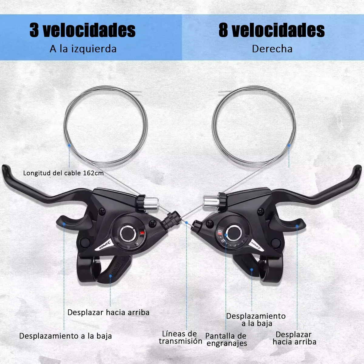 Foto 6 pulgar | Palancas De Freno /cambios Bicicleta Montaña 24 Vel 3x8 Lab.g Negro