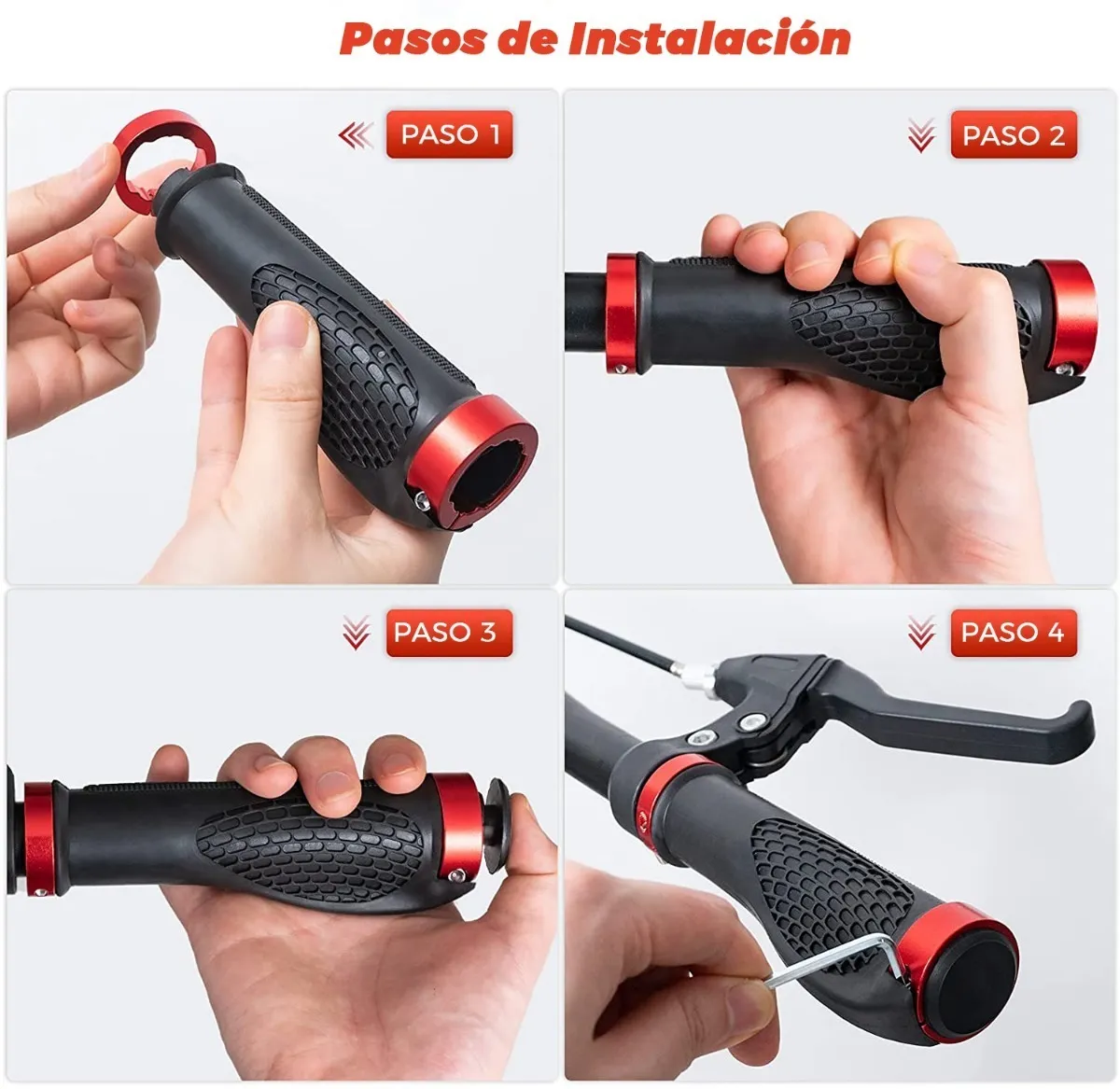 Foto 4 pulgar | Puños para Bicicleta Malubero Agarre Ergonómico Rojo con Negro