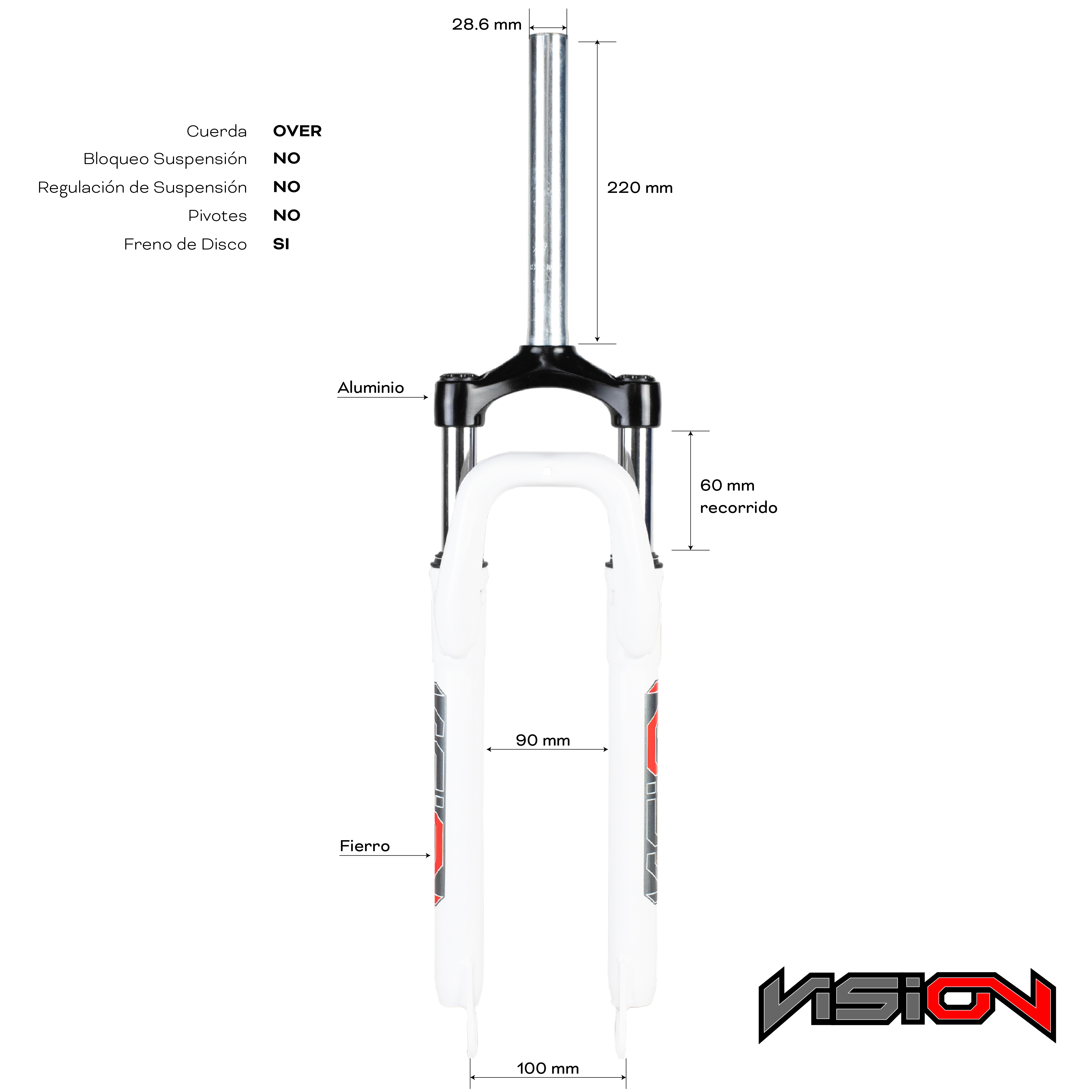 Foto 3 pulgar | Suspension Vision Para Bicicleta R29 Freno Disco Ys-701 Color Blanco