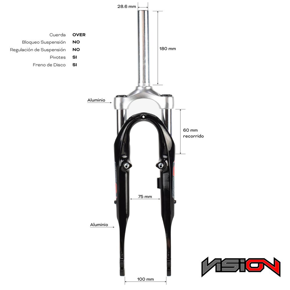 Foto 2 | Suspensión para Bicicleta Vision 14026 R26 MTB Aluminio Over Disco color Negro