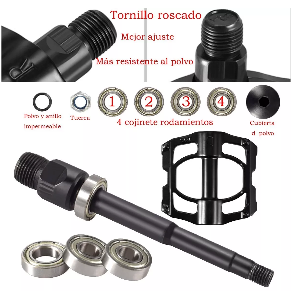 Foto 4 pulgar | Pedales De Aluminio Para Bicicleta Eo Safe Imports Esi-10704 4 Rodamientos Negro