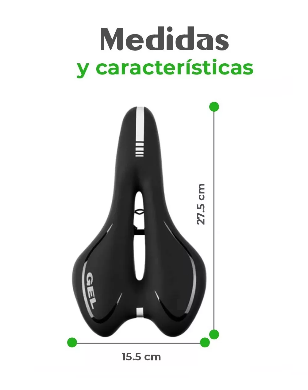 Foto 4 pulgar | Asiento de Bicicleta GEL con Cojín Suave Acolchonada Negro Linea Blanca