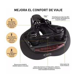 Foto 2 | Asiento De Bicicleta Cómodo Con Cojín Suave Y Luz Trasera Eo Safe Imports Esi-7385-1 Negro