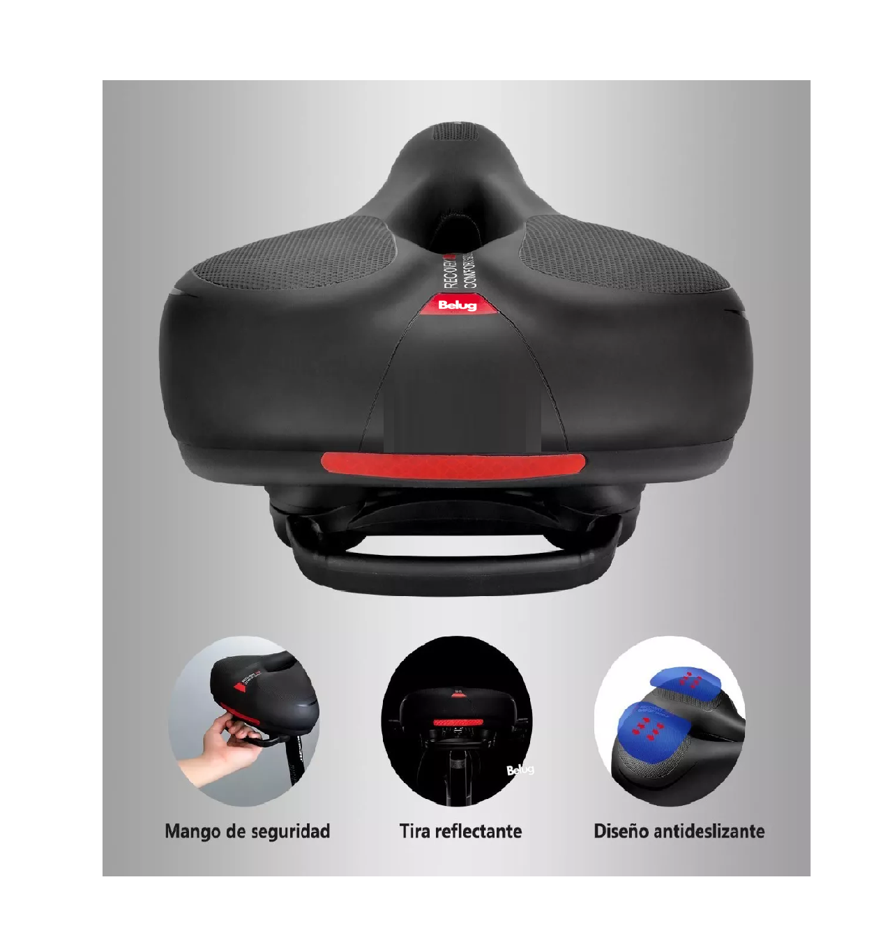 Foto 4 pulgar | Asiento De Bicicleta 22cm Ancho Negro Belug