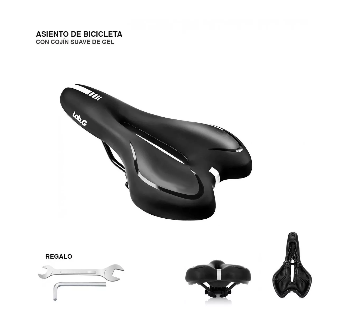 Foto 4 | Asiento Cómodo De Bicicleta Con Cojín Suave Lab.g Gel Acolchonada Negro Linea Blanca