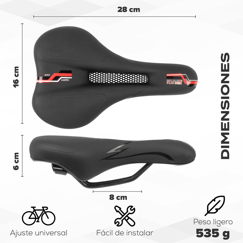 Foto 3 pulgar | Asiento Para Bicicleta Antiprostatico Negro Con Vivos Rojos Tl-2162 Teide