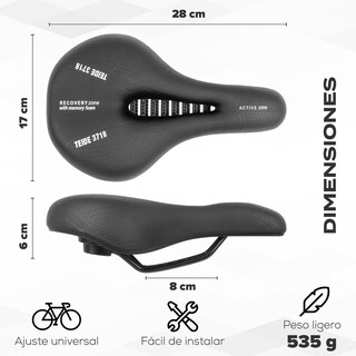 Foto 2 | Asiento Para Bicicleta De Memory Foam Antiprostatico Negro Tl-2176 Teide