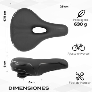 Foto 2 | Asiento Para Bicicleta 260 X 175mm Ancho Antiprostatico Negro Tl-2101 Teide