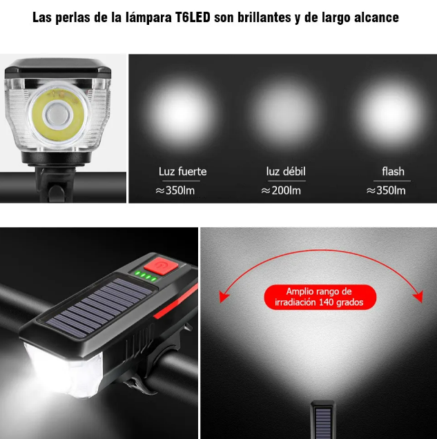 Foto 3 pulgar | Xtellar Luz De Bicicleta Recargable Solar Y Usb Con Bocina Integrada - 2000mah, Negro