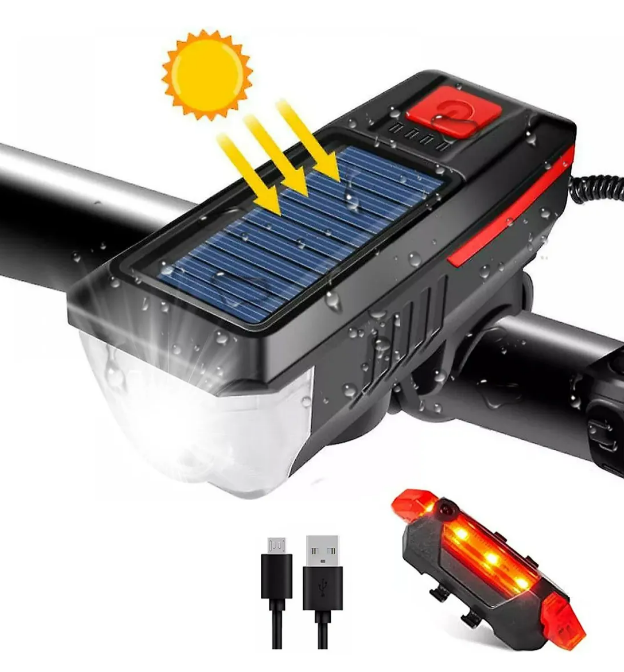 Foto 5 pulgar | Xtellar Luz De Bicicleta Recargable Solar Y Usb Con Bocina Integrada - 2000mah, Negro