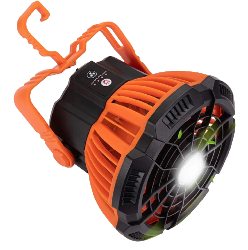 Ventilador Portátil Malubero color Anaranjado para Acampar con Luz Led Usb de 5200 mAh