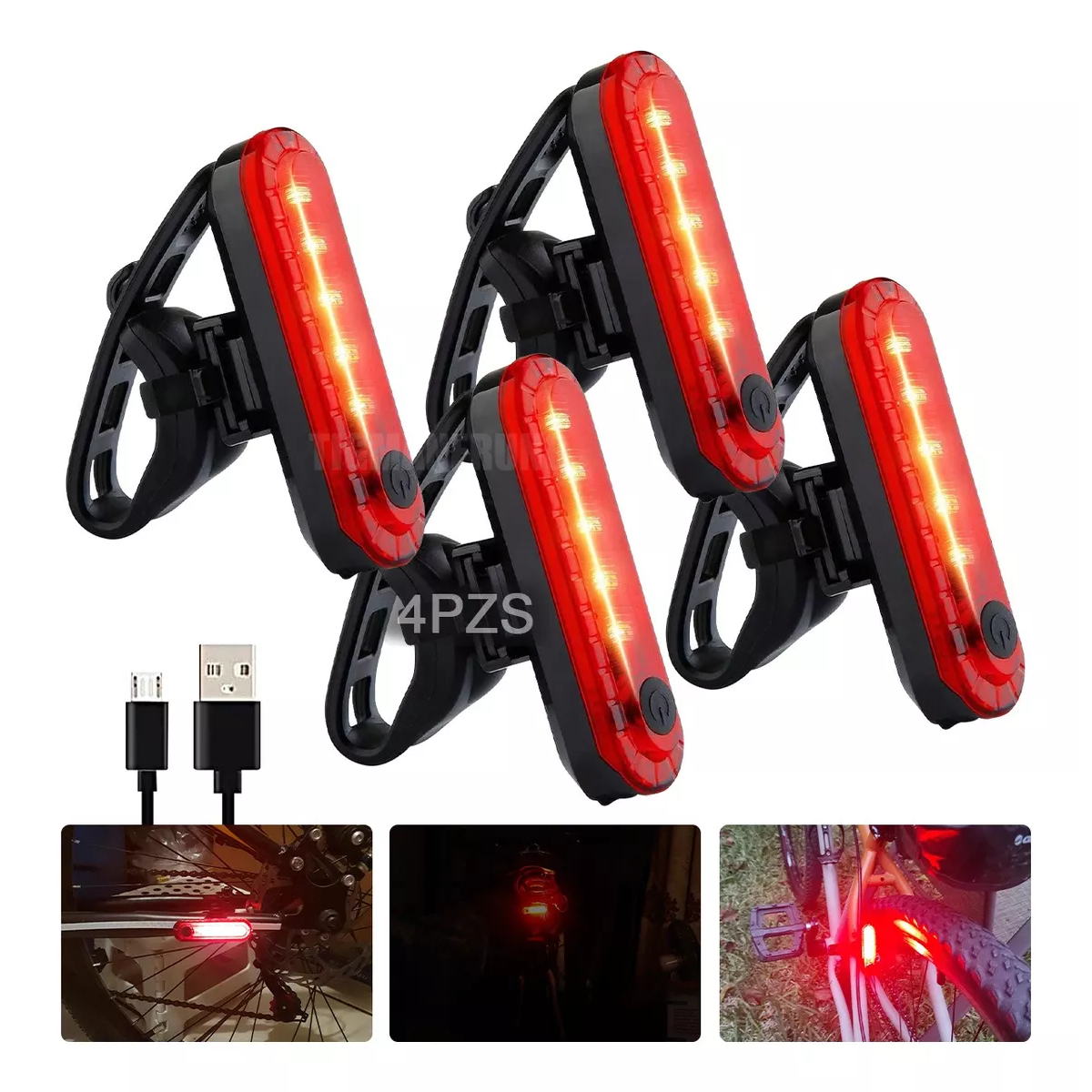 Foto 3 pulgar | Kit 4pz Luces Usb Recargable Led Estrobo Para Bicicleta 4 Modos Eo Safe Imports Esi-14512 Negro