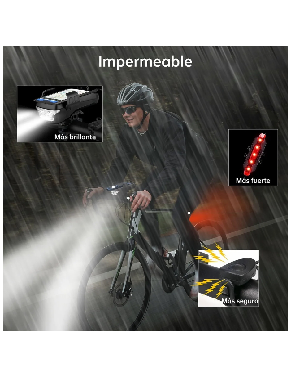 Foto 4 pulgar | Luces Bicicleta PETUKITA BOX AH-05 color Negro Recargable IPX6 con Luz Trasera