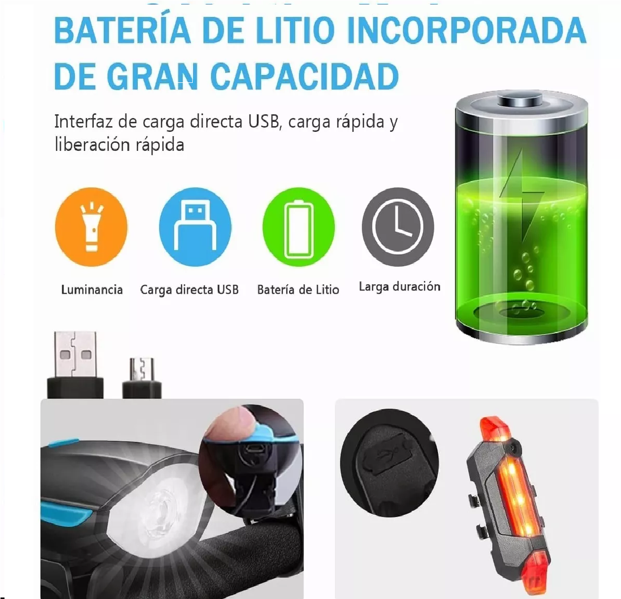 Foto 4 pulgar | Lámpara Luces para Bicicleta Recargables Eo Safe Imports ESI-5341 Multicolor