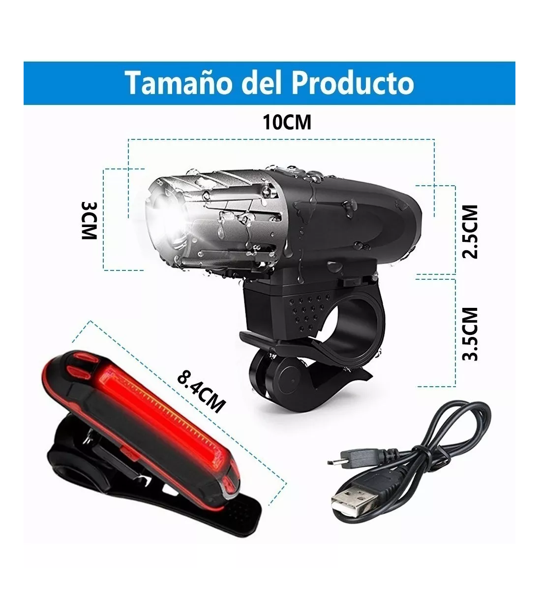 Foto 2 | Luces Delanteras y Traseras de Bicicleta Eo Safe Imports Esi-7372 Linterna Negro