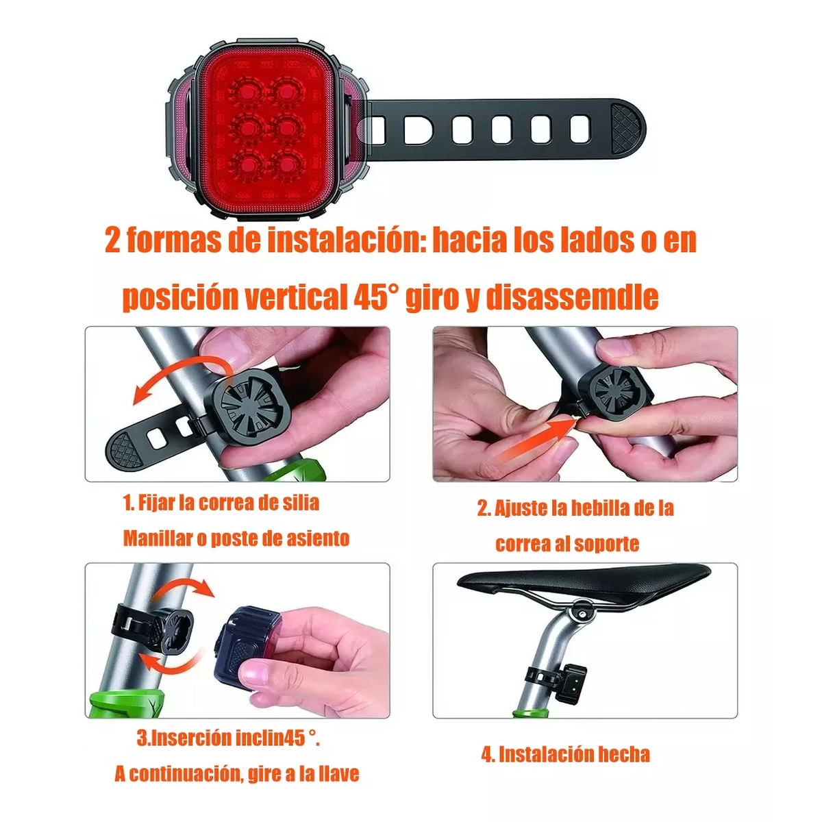 Foto 4 pulgar | Luces Delanteras Y Traseras De Bicicleta Recargables Eo Safe Imports Esi-13745 Negro