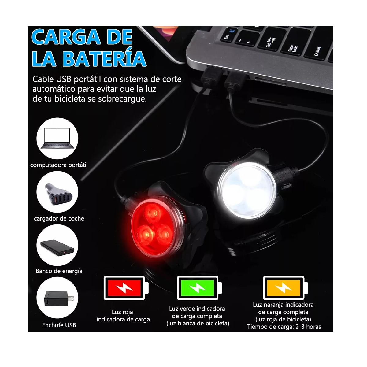 Foto 3 pulgar | Lampara De Bicicleta Recargable Usb 2 Unidades  Eo Safe Imports Esi-14513 Negro