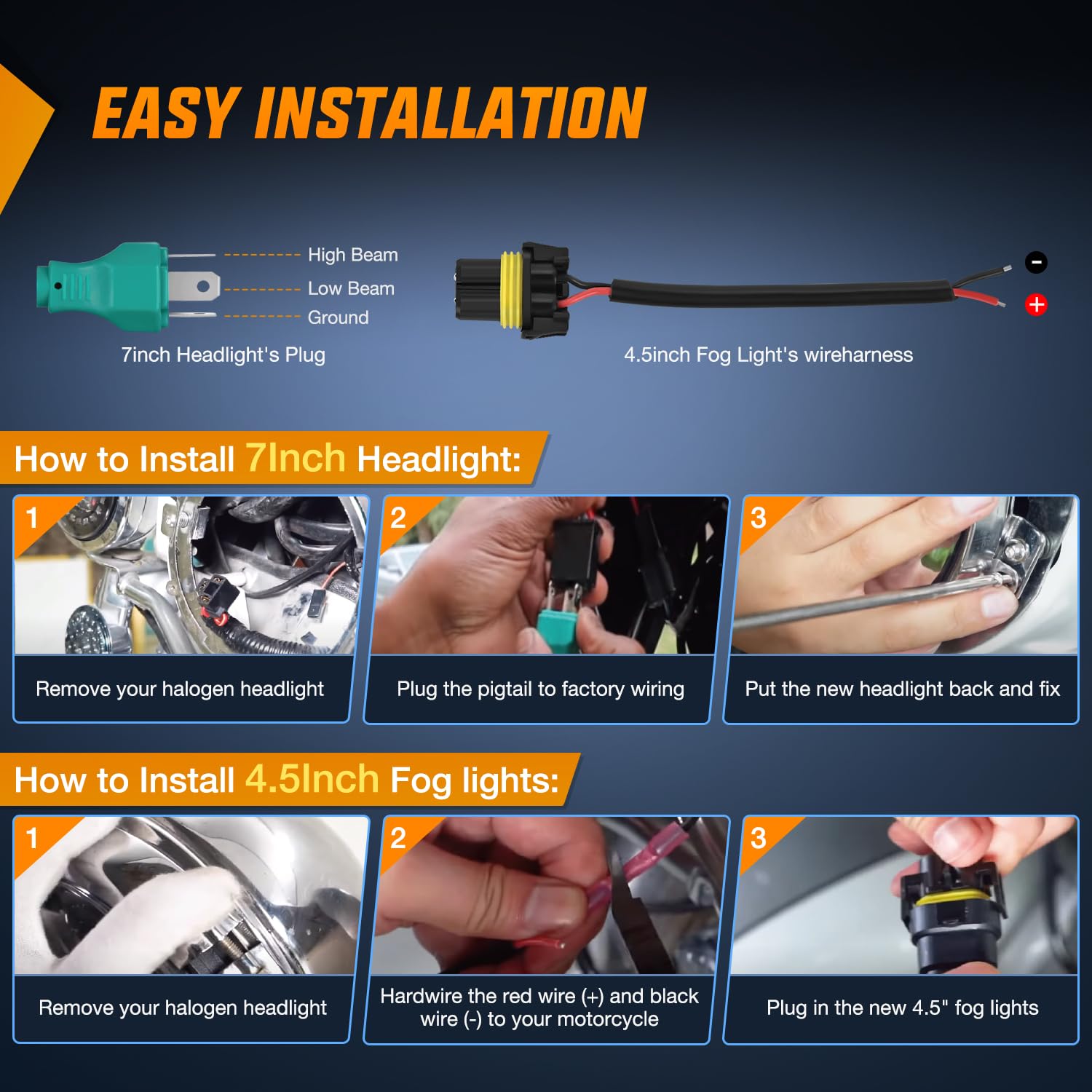 Foto 4 | Kit De Faros Led Y Faros Antiniebla Para Motocicleta Nilight De 7 Pulgadas+4,5 Pulgadas - Venta Internacional.