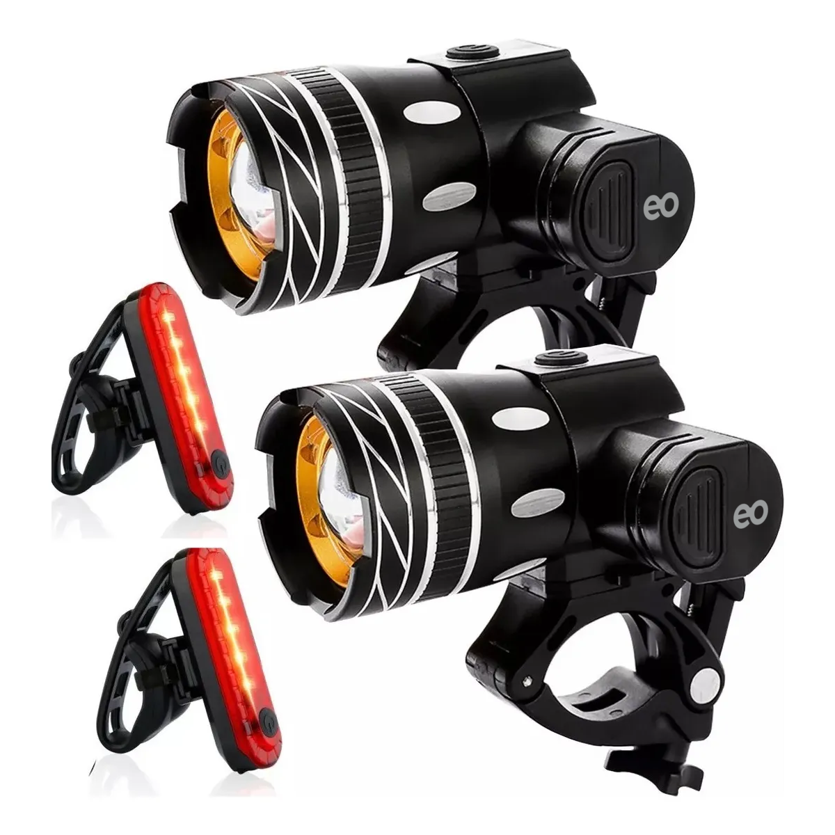 Lámpara Led Recargable 6000 Lm Impermeable Para Bicicleta Set 2pzas Eo Safe Imports Esi-18693 Negro