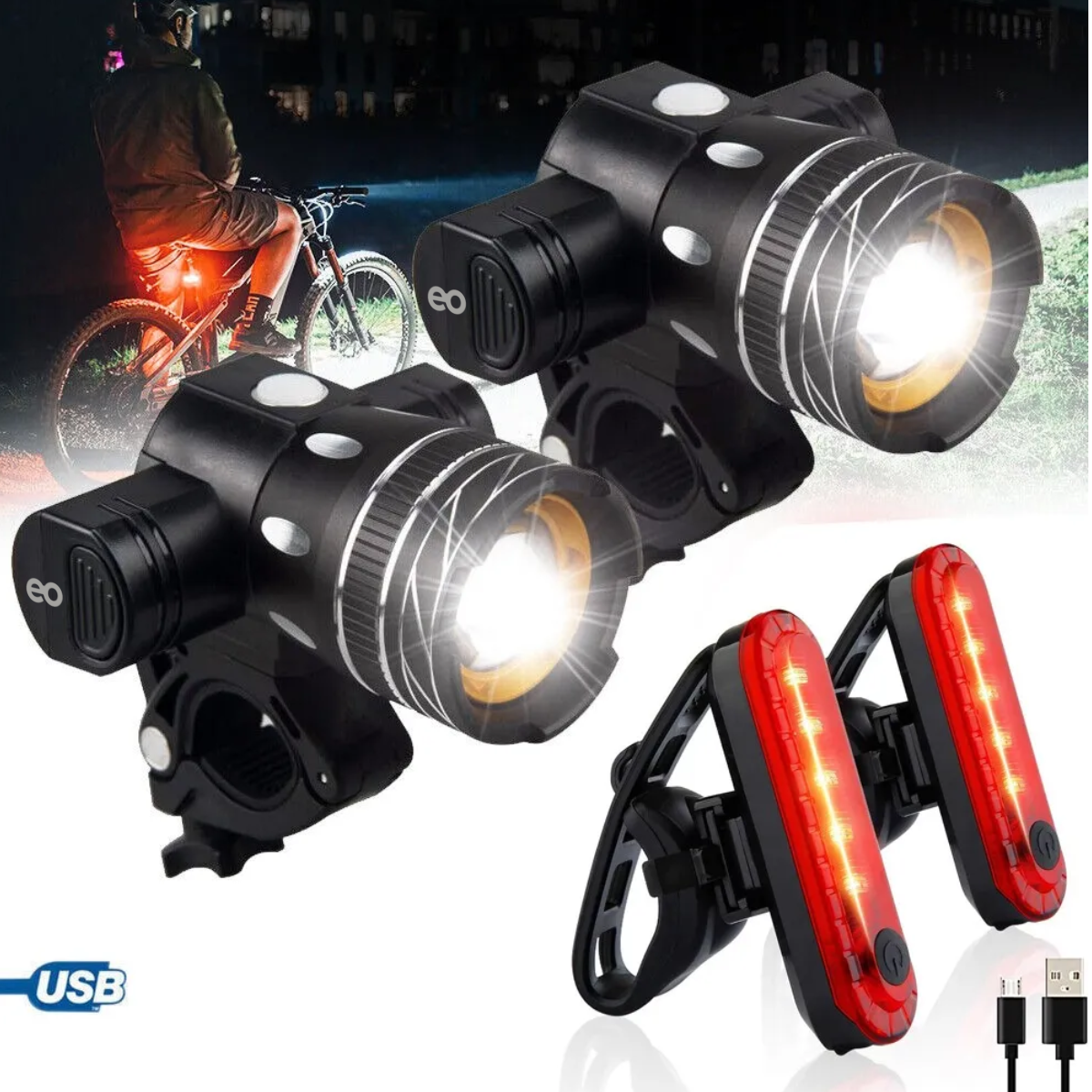 Foto 3 pulgar | Lámpara Led Recargable 6000 Lm Impermeable Para Bicicleta Set 2pzas Eo Safe Imports Esi-18693 Negro