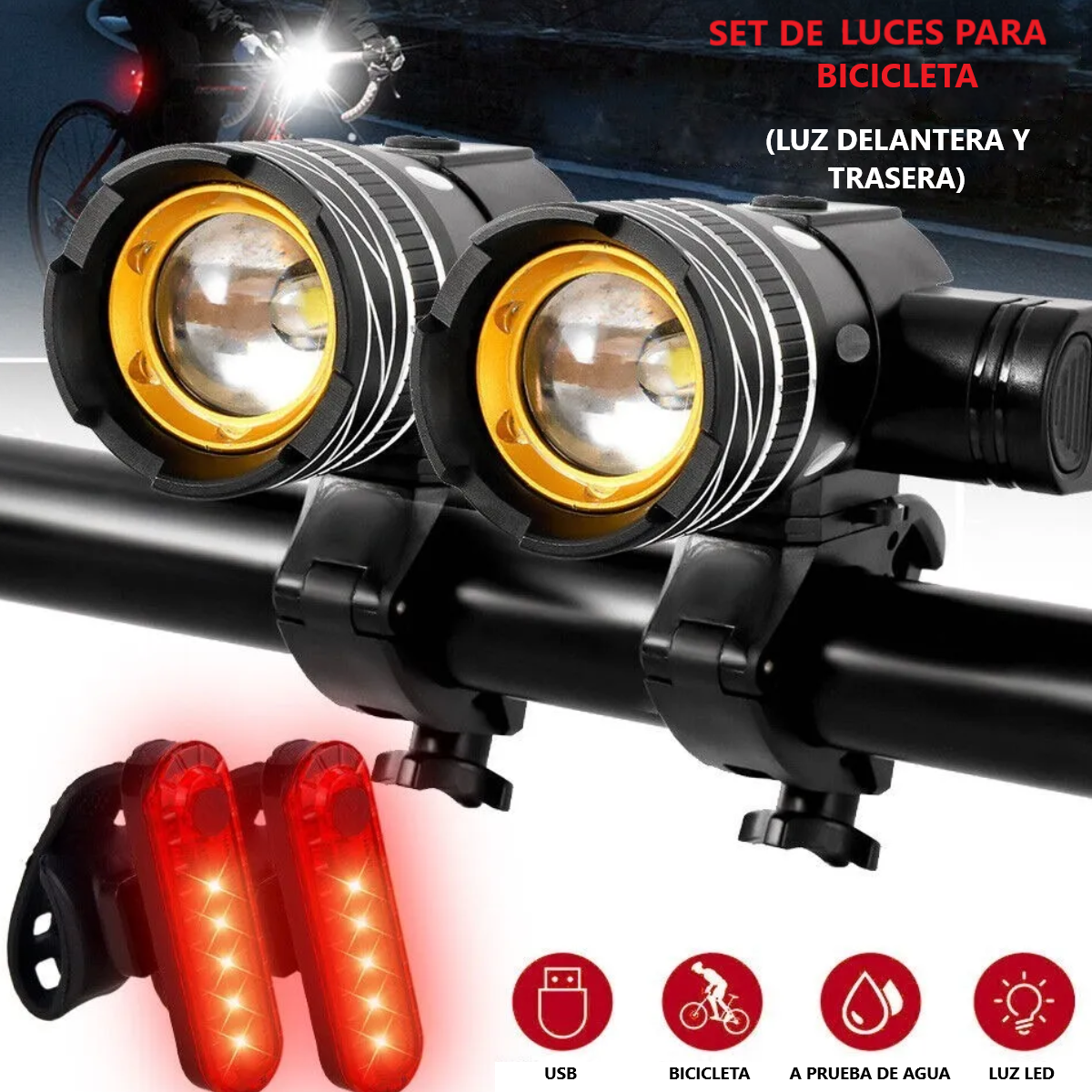 Foto 4 pulgar | Lámpara Led Recargable 6000 Lm Impermeable Para Bicicleta Set 2pzas Eo Safe Imports Esi-18693 Negro