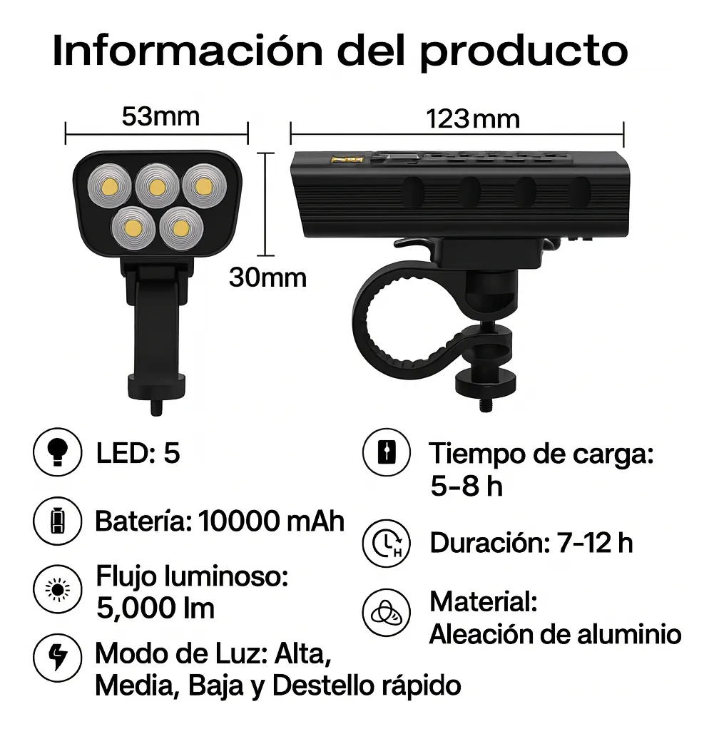 Foto 6 pulgar | Lámpara Led Recargable Bicicleta Con Luz Delantera Trasera Power Bank Y Pato Decorativo