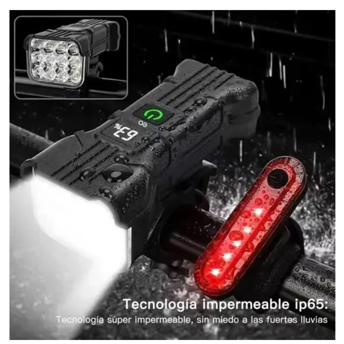 Foto 3 pulgar | Kit Luces Bici Usb Delantera + Trasera + Claxon Recargable Impermeable