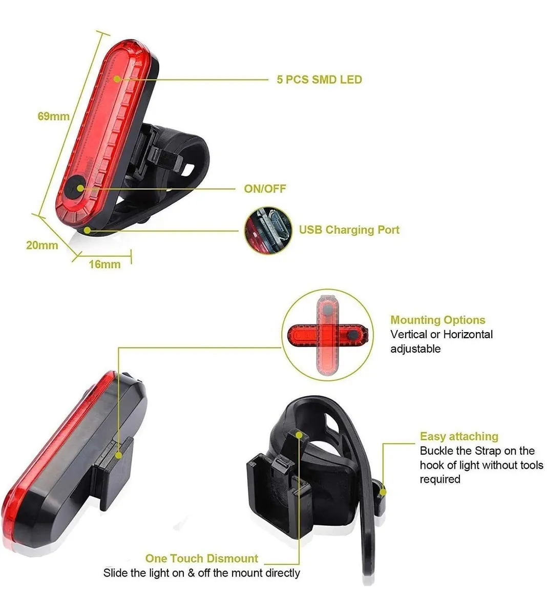 Foto 4 pulgar | Dos Unidades de Luz Trasera para Bicicleta Malubero color Negro