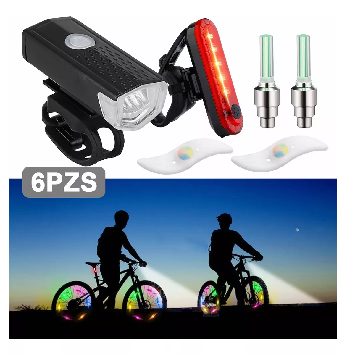 Foto 4 pulgar | Kit 6pz Luz Bicicleta Accesorios Usb Recargable Eo Safe Imports Esi-10632 Negro