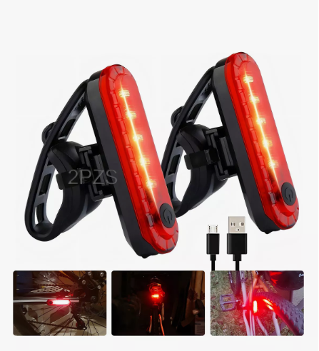 Foto 2 pulgar | 2 Luces Usb Recargable Led Estrobo Para Bicicleta 4 Modos Color Rojo