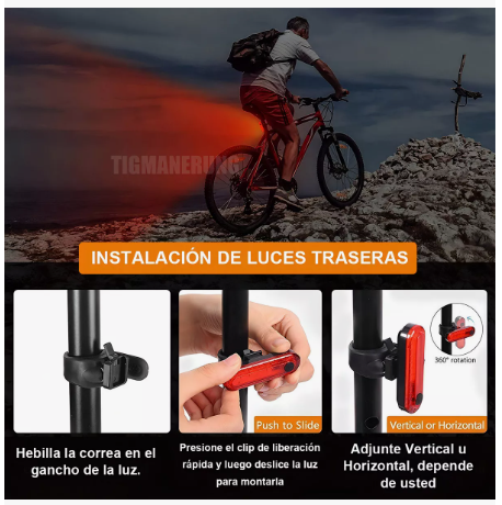 Foto 4 pulgar | 2 Luces Usb Recargable Led Estrobo Para Bicicleta 4 Modos Color Rojo