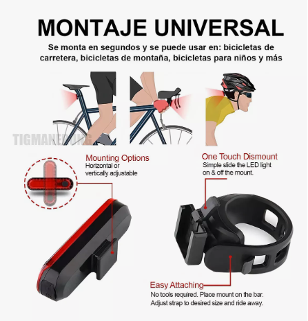 Foto 5 pulgar | 2 Luces Usb Recargable Led Estrobo Para Bicicleta 4 Modos Color Rojo