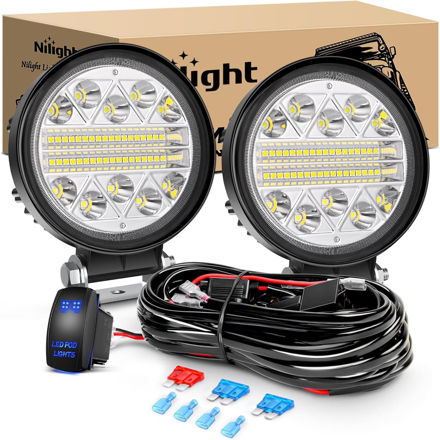 Foto 2 pulgar | Combo Led Pods Nilight, 4.5 Pulgadas, 69 W, Redondo, Inundación, 2 Unidades - Venta Internacional.