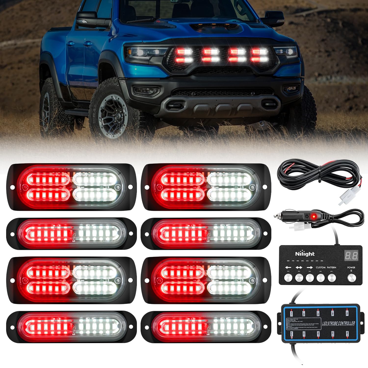 Foto 2 pulgar | Luces Estroboscópicas Nilight, 8 Unidades, Led, 12 V, 24 V, Rojo Y Blanco Para Vehículos - Venta Internacional.