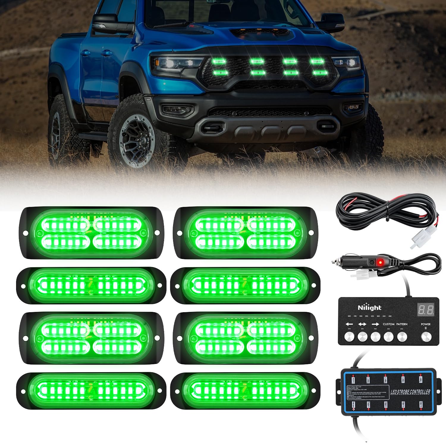 Foto 2 pulgar | Luces Estroboscópicas Nilight, 8 Unidades, Led, 12 V, 24 V, Color Verde, Para Vehículos - Venta Internacional.