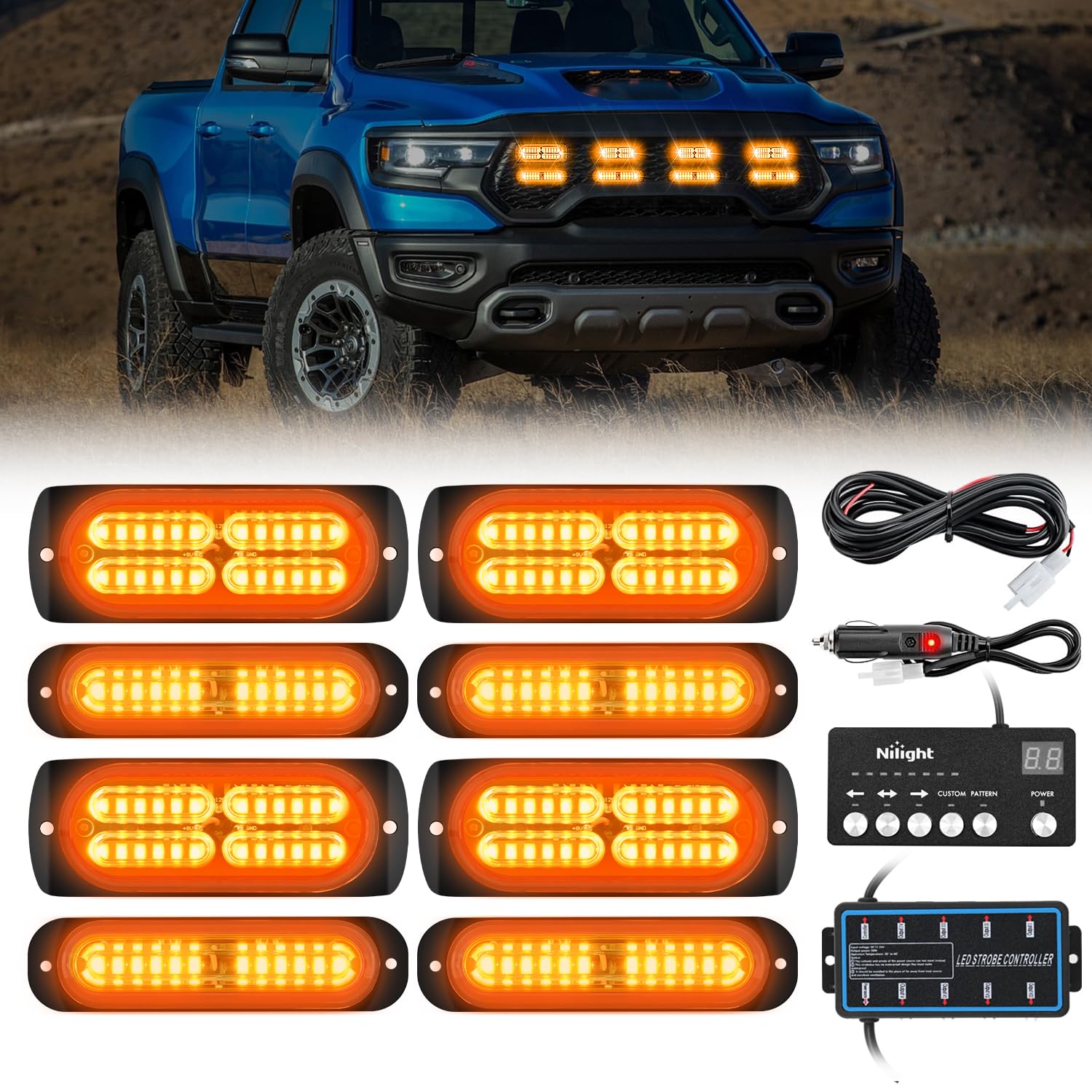 Foto 2 pulgar | Luces Estroboscópicas Nilight, 8 Unidades, Led, 12 V, 24 V, Color Ámbar, Para Vehículos - Venta Internacional.