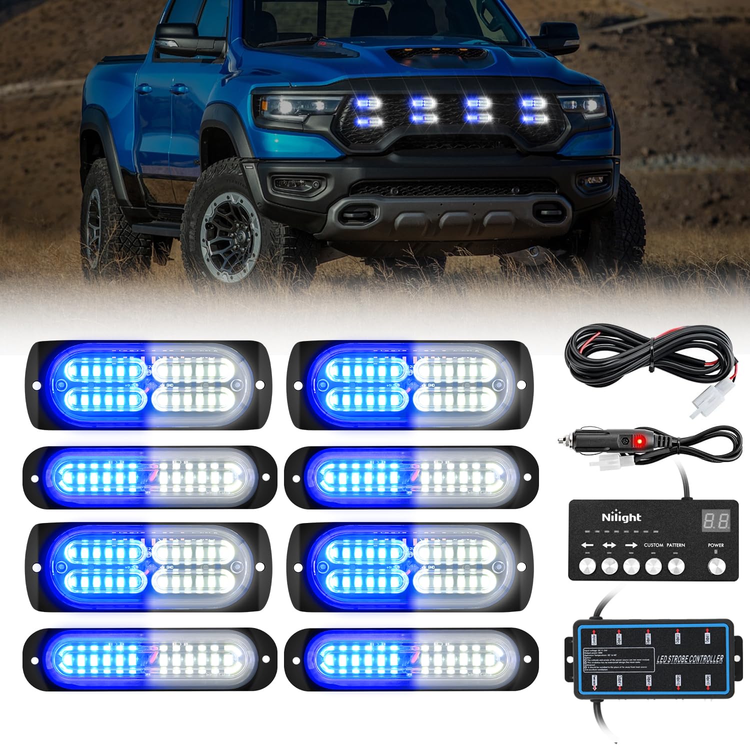 Foto 2 pulgar | Luces Estroboscópicas Nilight, 8 Unidades, Led, Azul Y Blanco, 12 V, 24 V, Para Vehículos - Venta Internacional.