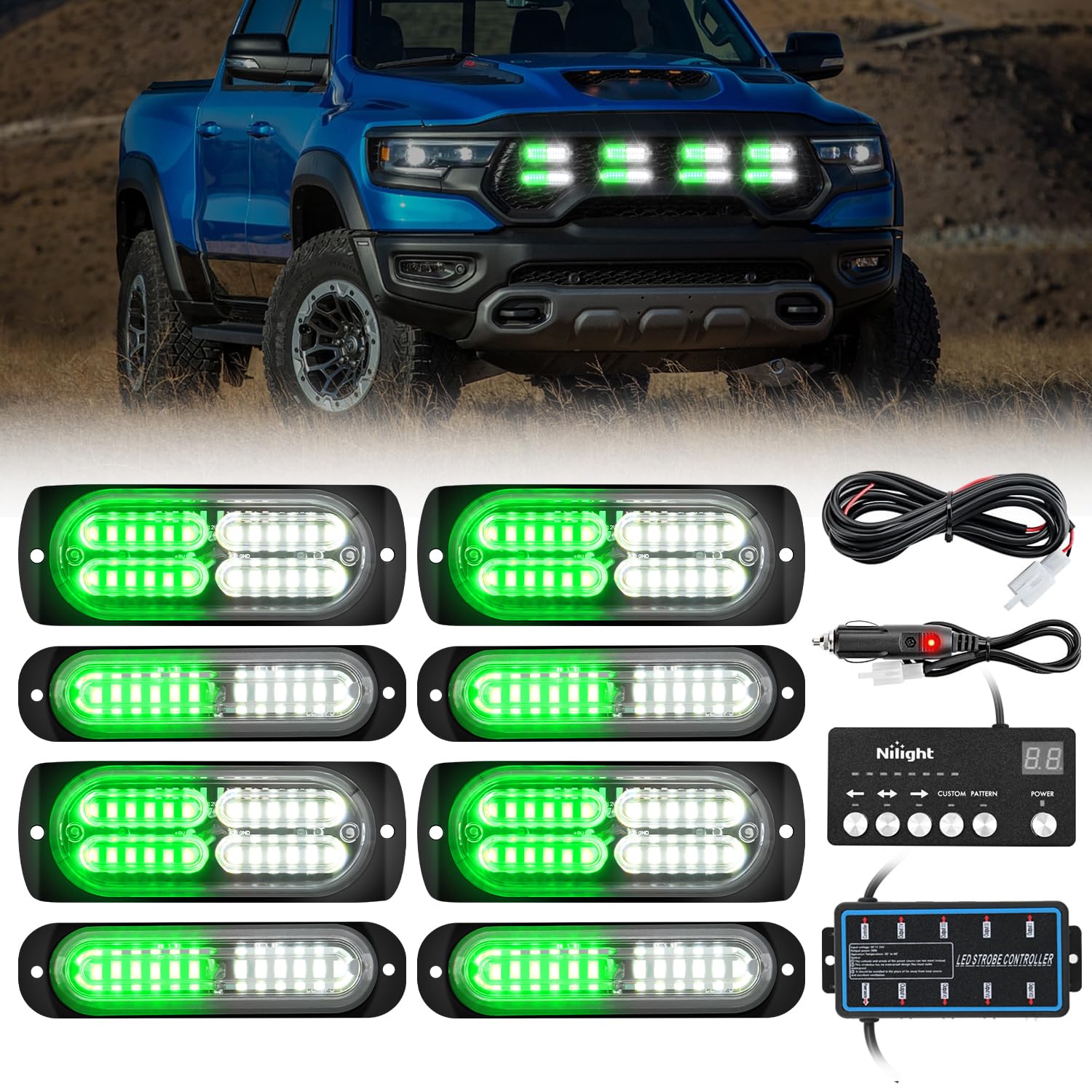 Foto 2 pulgar | Luces Estroboscópicas Nilight, 8 Unidades, Led, 12 V, 24 V, Verde Y Blanco, Para Vehículos - Venta Internacional.