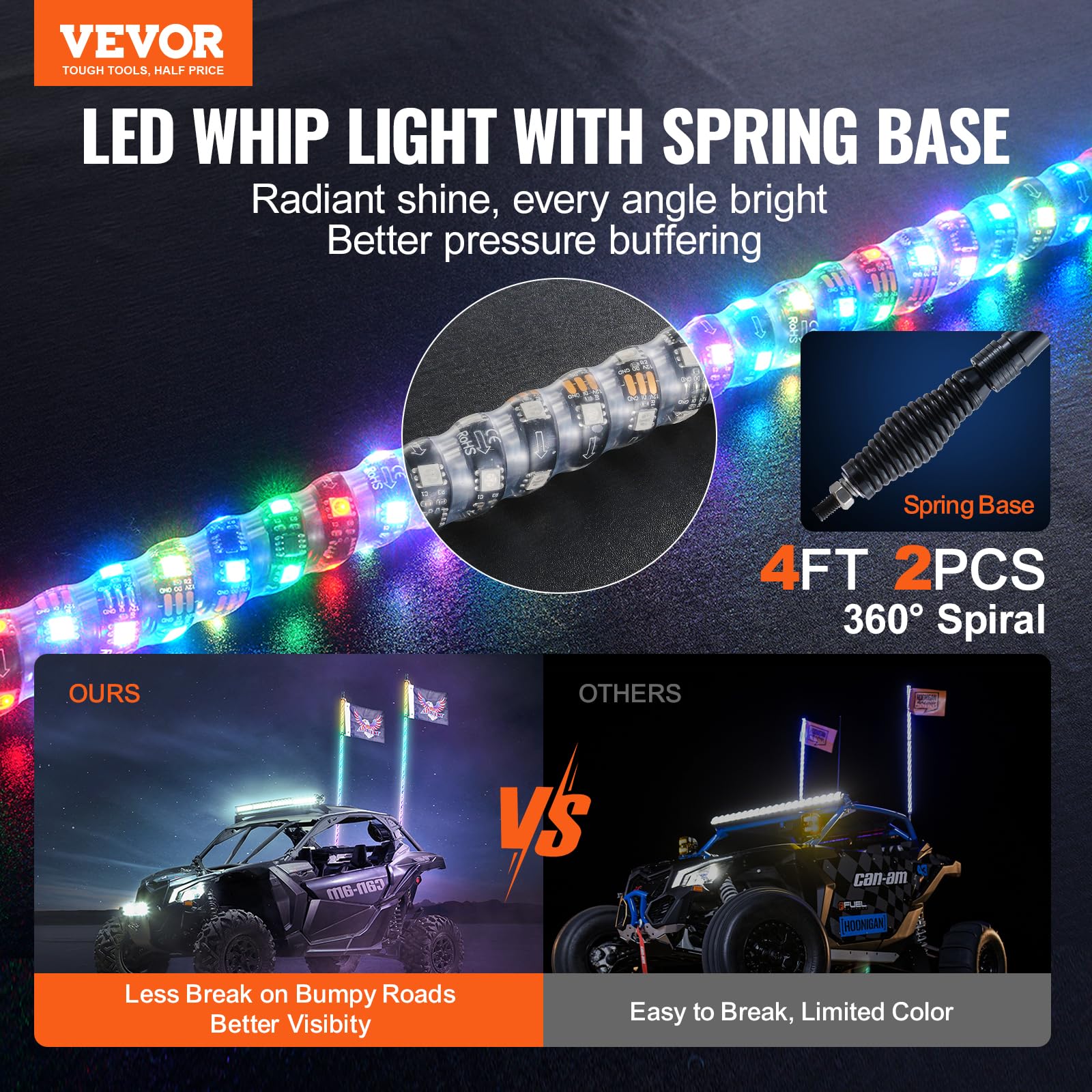 Foto 3 pulgar | Whip Light Vevor De 4 Pies Con Base De Resorte, Rgb Chasing Para Utv - Venta Internacional.