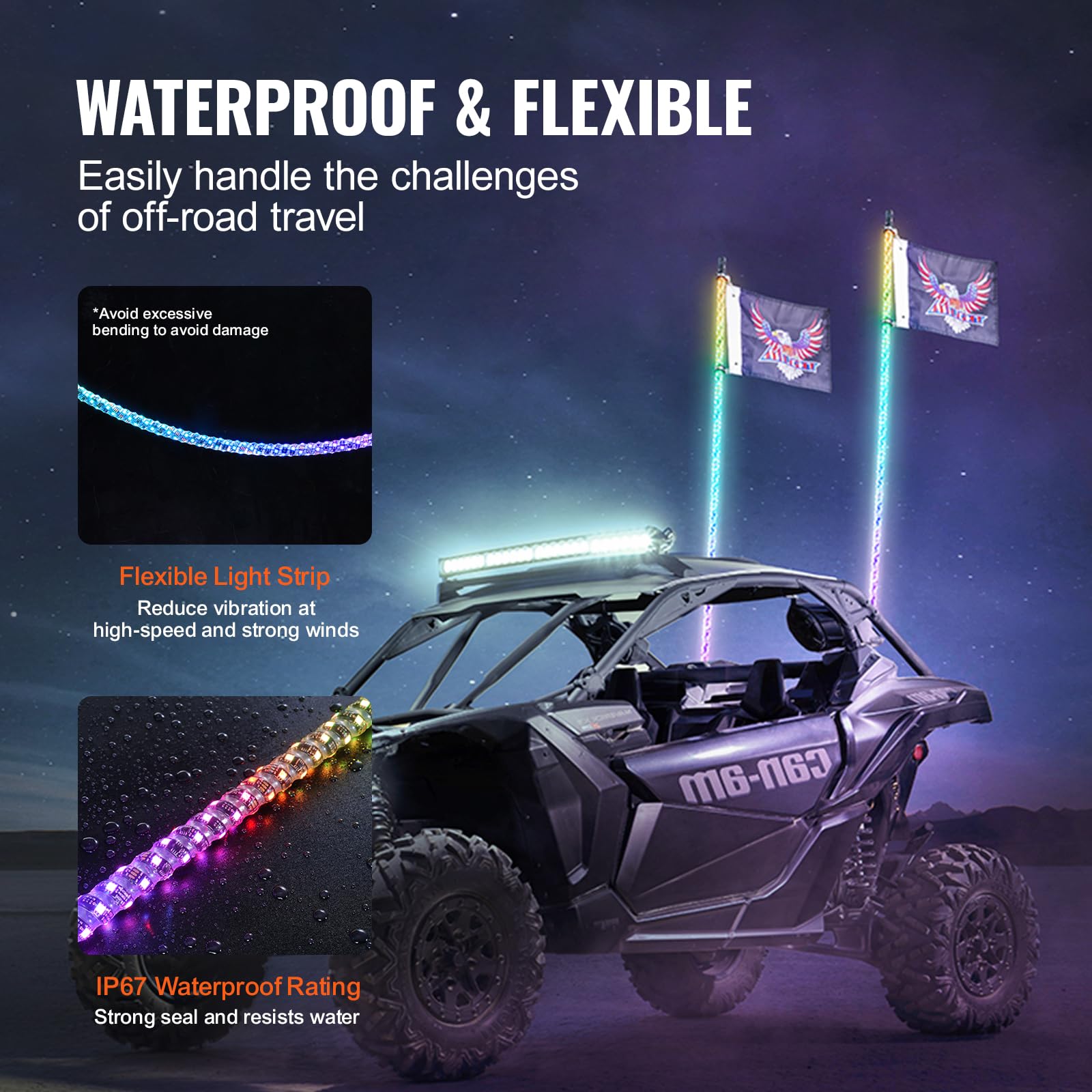 Foto 6 pulgar | Whip Light Vevor De 4 Pies Con Base De Resorte, Rgb Chasing Para Utv - Venta Internacional.
