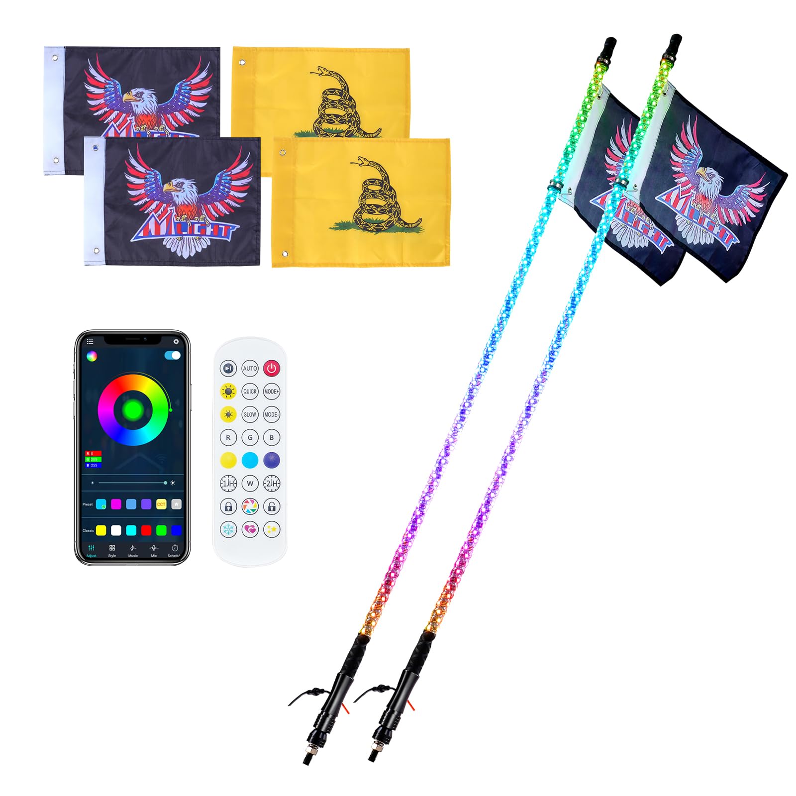 Foto 2 pulgar | Persecución Rgb Whip Light Vevor De 4 Pies Y 2 Unidades Con Control Remoto - Venta Internacional.